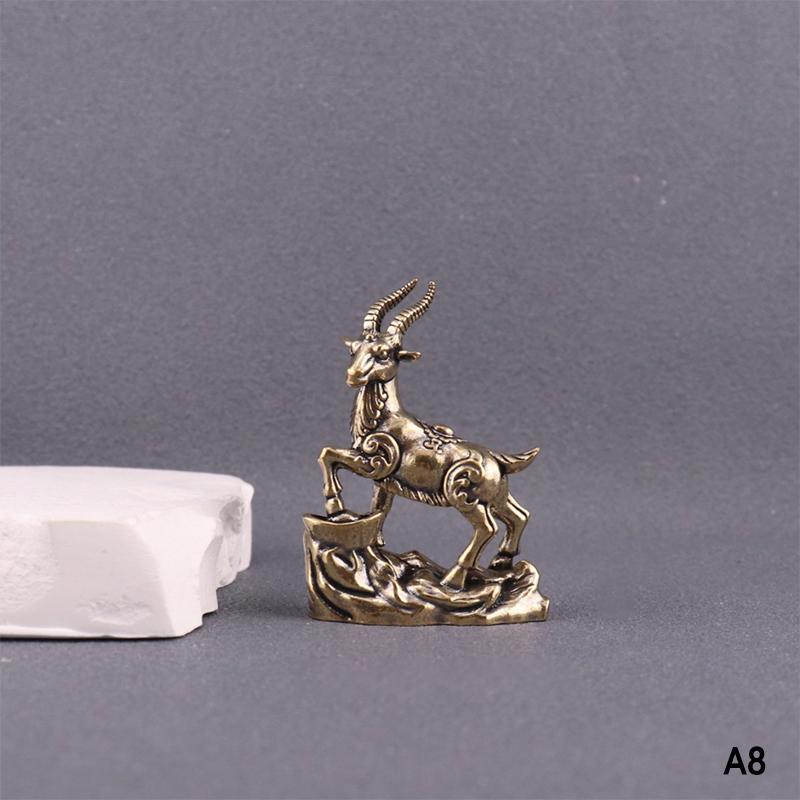 Lucky Brass Sheep Sculpture Chinese Zodiac Goat Figurine Retro Desktop Ornament for Office Desk Fengshui Decoration