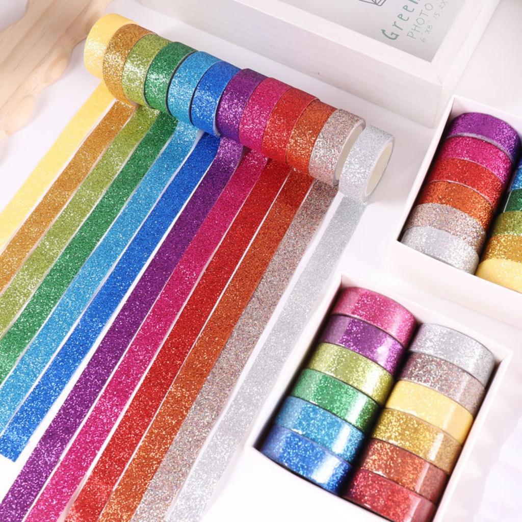 12 Rolls DIY Glitter Washi Tape Set - Colored Masking Tape, Sparkle Decorative Tape for Art, Scrapbook Tape,Decor & Crafts