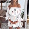 Women's Fashion Summer Spring Solid Color Print 1/2 Sleeves One Shoulder High Waist Casual Dresses