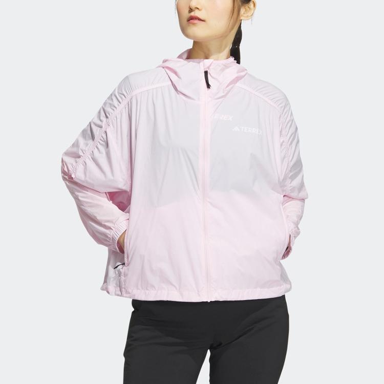 adidas Terrex Solid Logo Αντιανεμικό με Κουκούλα για Εξωτερικούς Χώρους Αντηλιακό Μπουφάν Γυναικείο Μπουφάν Διαφανές-Ροζ IU1272