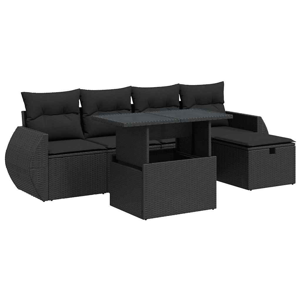 Vidaxl 6-Cz. Garden Furniture Set With Cushions, Black Poly Rattan