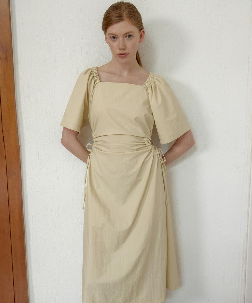 NEBELEVERYWEAR Volume Shirring Dress_Butter Beige