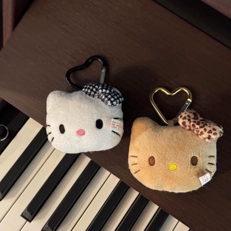 Kawaii Cartoon  Plush Cat Head Plush Toy Keychain Leopard Print Red Bow KT Cat Animal Doll Plush Toy Stuffed Gift