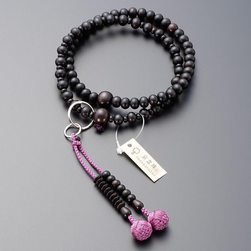 Altar Shop Takita Prayer Jodo sect authentic prayer for striped ebony 8 pure silk Hanabon beads bag Kyoto prayer double certificate included [Buddhist