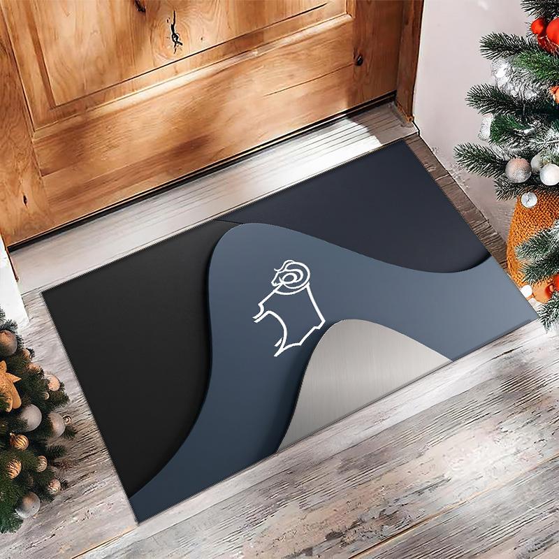 Derby County Football Print Crystal Velvet Rug, Comfortable Water Absorbent Non Slip Indoor Floor Carpet