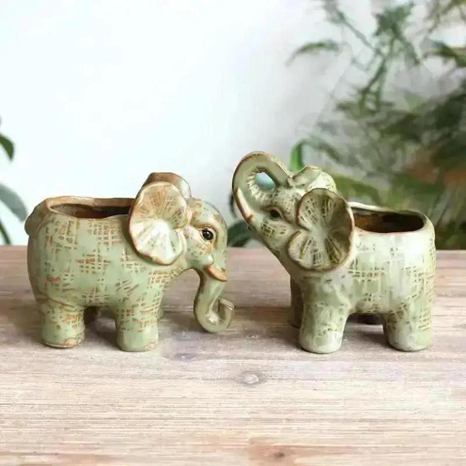 1 Pcs New Vintage Ceramic Elephant Shape Crafts Succulent Flower Pot Green Plant Potting Home Garden Decoration