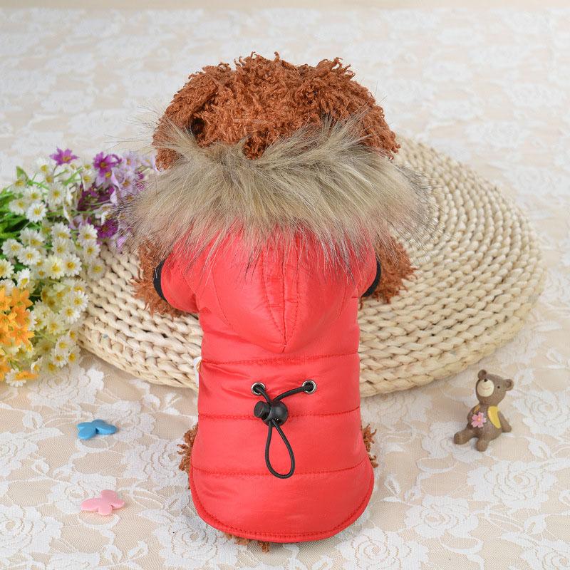 Warme Kleine Hondenkleding Winter Effen Kleur Jas Zachte Bont Capuchon Puppy Jas Taille Gevuld Warme Outfits voor Chihuahua Bichon