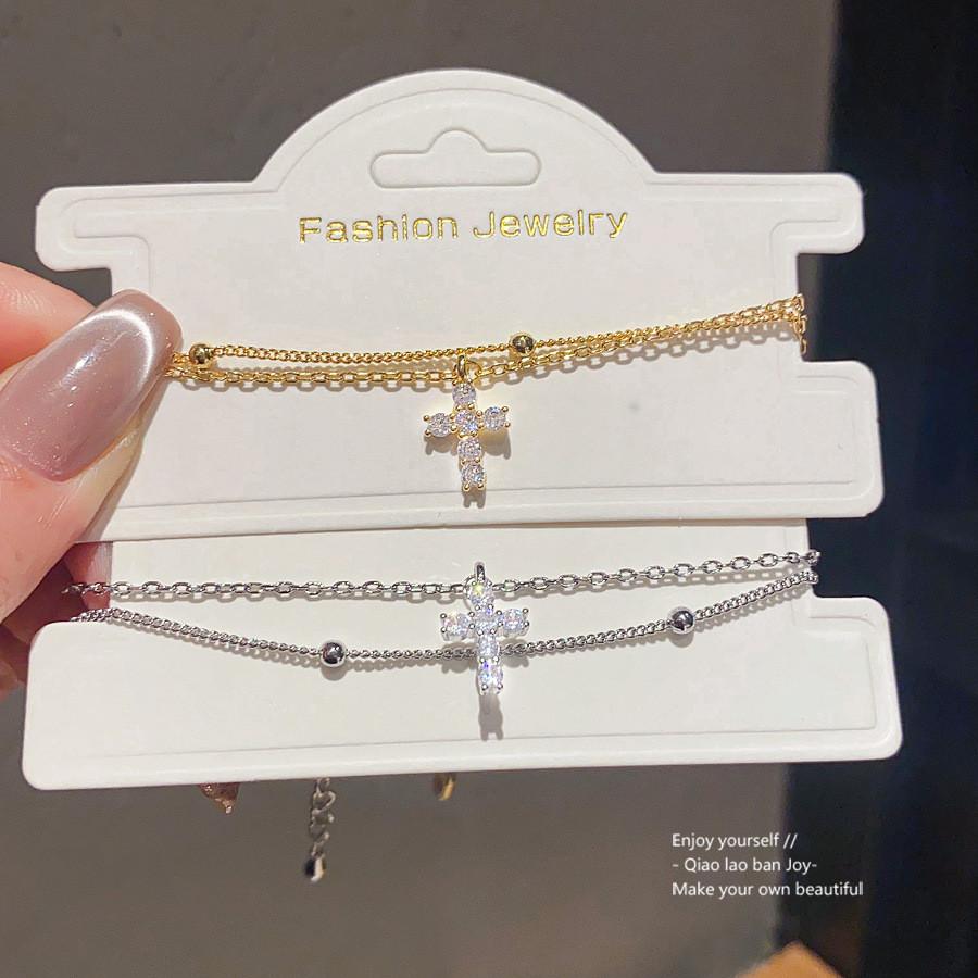 Geometric Cross Charm Bracelet With 18k Gold Plating For Fashionable Women