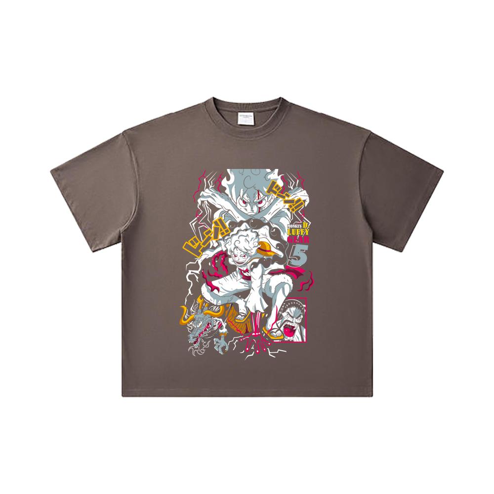 260 GSM Double Yarn 32 Count 100% Cotton One Piece V23 Luffy Gear Print Unisex Heavy Cotton T Shirt