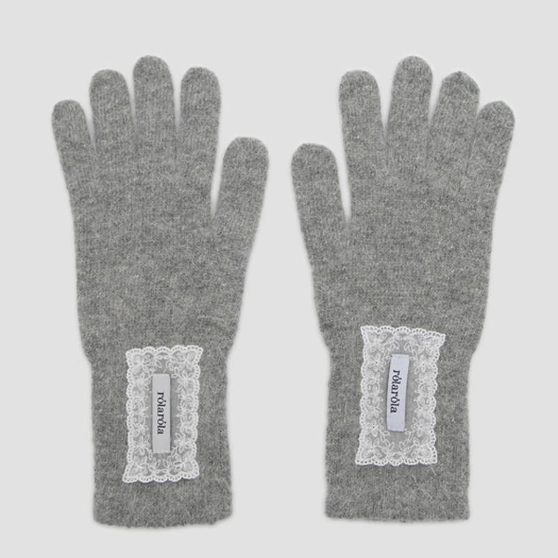 ROLAROLA ÉTIQUETTE EN DENTELLE GANTS EN ANGORA CHARBON