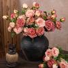 Artificial Flowers 3-Headed French Rose Realistic False Flowers Indoor Outdoor Decoration Wedding Garden Event Photography Props