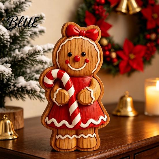 Decorative Wood Craft Ornaments Christmas Gingerbread Man Ornament Hand Painted Vintage Wooden Tabletop Rustic Xmas Shelf Sitters Figurine,