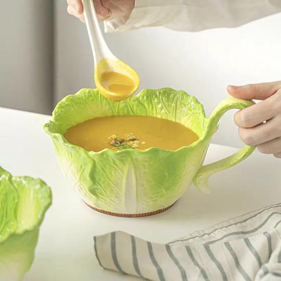 Bol à nouilles en céramique Forme créative de chou Bol de service Vaisselle légume dessin animé pour nouilles soupe salades
