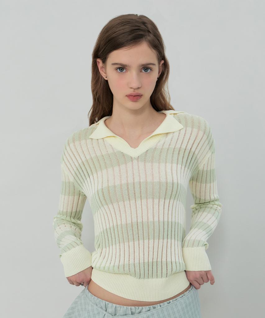 GROVE Flavia Stripe Collar Knit (Mint)