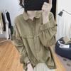 Women's Cotton Ruffled Lantern Sleeve Shirt with Yuanbao Collar for Spring and Autumn
