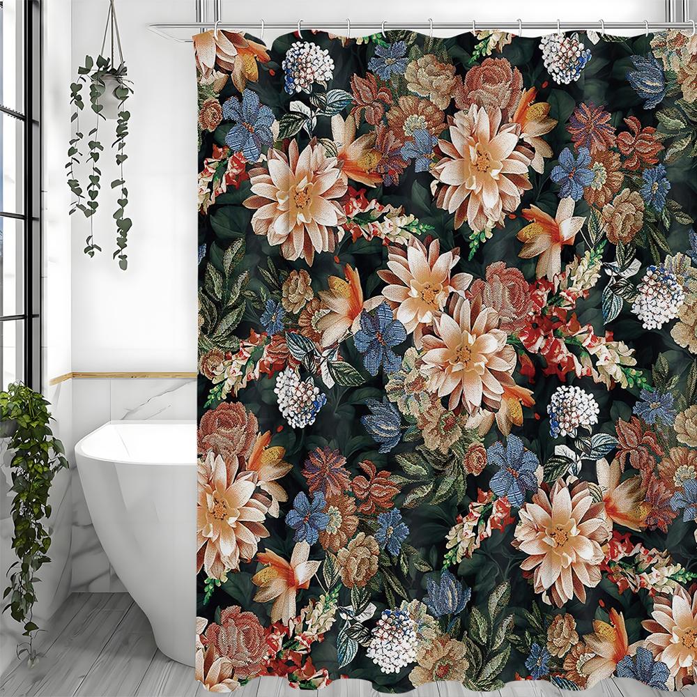 Frühlingsblumen Duschvorhang, Dekorativer Duschvorhang für Badezimmer, Wasserdichter Duschvorhang mit Haken