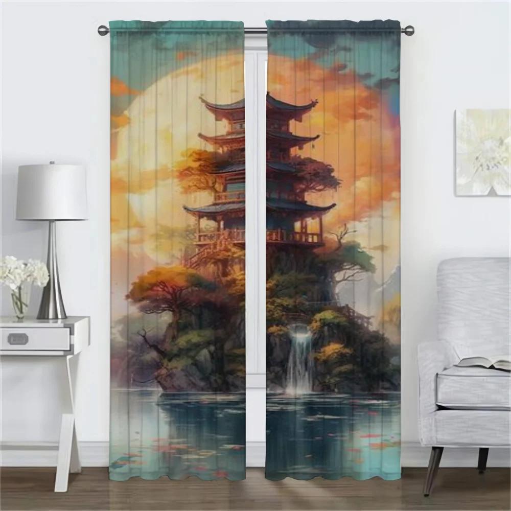 Japan Style Kitchen Curtains for Living Room Curtain Shades Partition Home Interior Curtains 2 Pieces Tulle for Bedroom Blackout