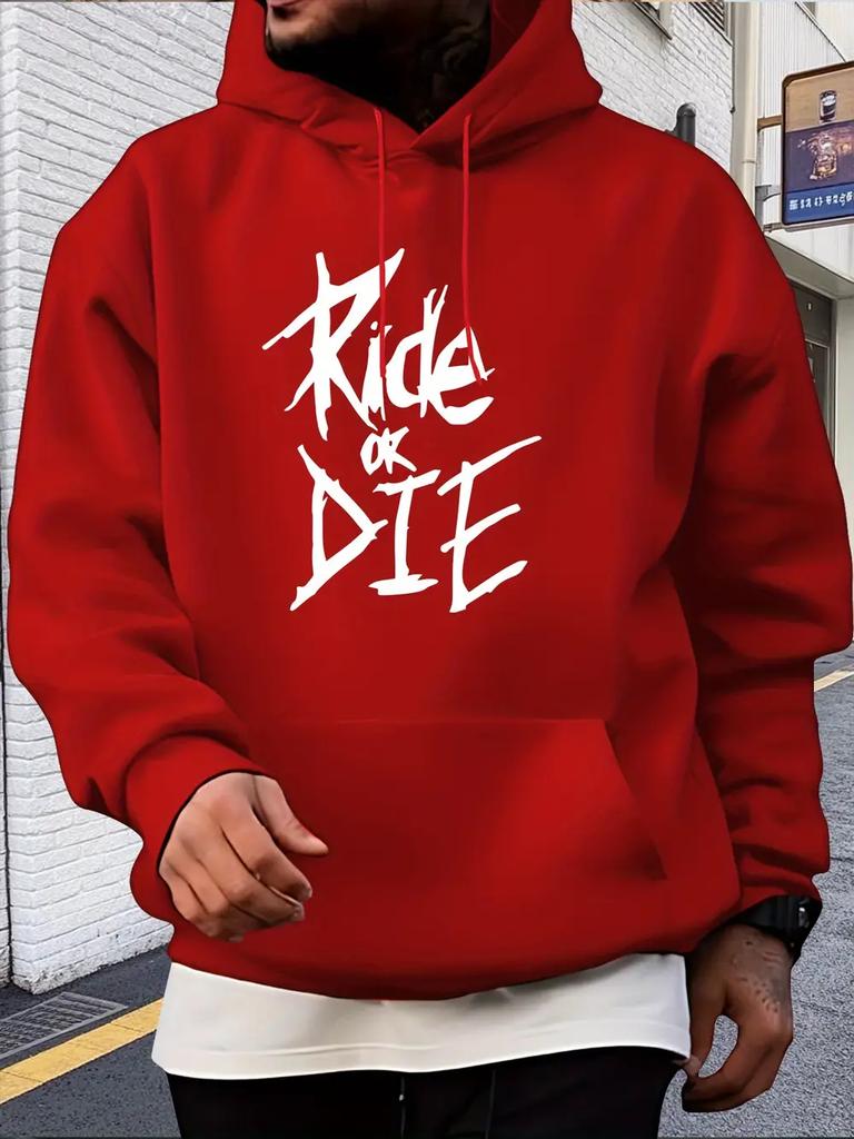 Casual Hoodie with "RIDE AS DIE" Graphic Print - Gray