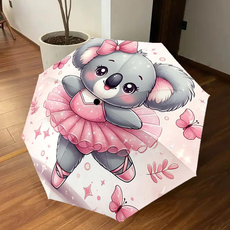 1pc Koala Ballerina Automatic Open/Close Umbrella Compact Folding Umbrella with 8-Rib Shaft for Women/Men, Portable Travel Umbrella,1152S