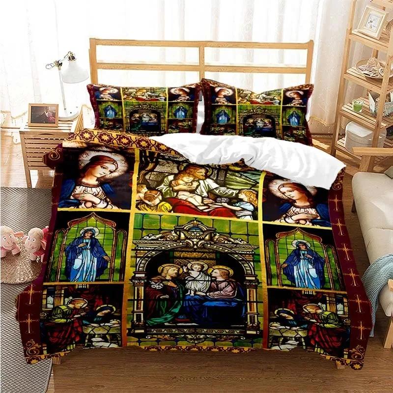 3D Jesus Virgin Mary Comfortable Duvet Quilt Cover Pillowcase Bedding Set Children Bedroom Decoration Home Textile