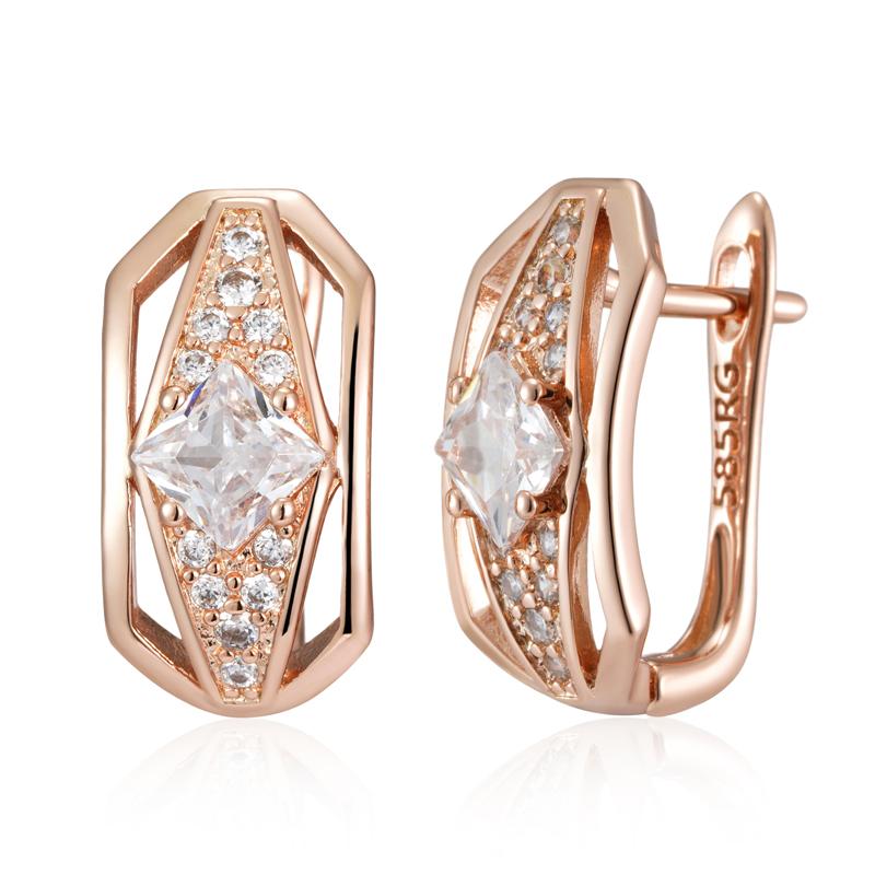 Rose Gold Color Dangle Earring For Women Full Shiny Natural Zircon Accessories Daily Fine Jewelry Crystal Gift