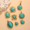 Oval Turquoise Stone 18K Gold-Plated Stainless Steel Pendant Necklace and Earring Charms