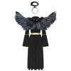 Women Angel Dress Costume Set with Feather Wings Headwear Gold Trim Long Sleeve Gown for Cosplay Party S-XXL