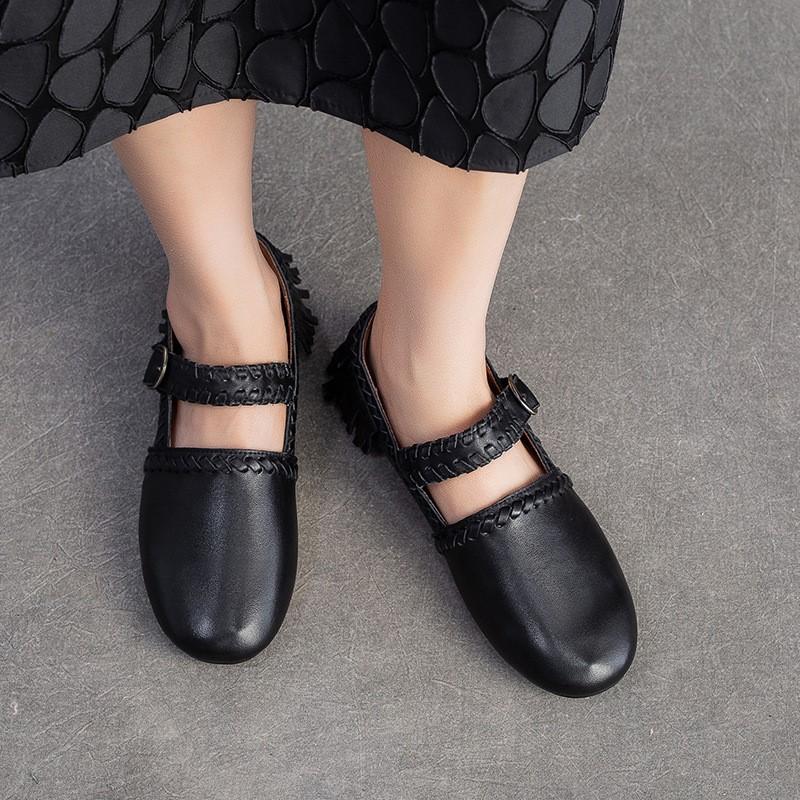 Fashion GKTINOO Genuine Leather Solid Color Belt Buckle Women's Shoes 2025 Autumn New Retro Versatile Tassel Round Toe Soft Sole Flats