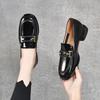 Round Head Spring New One-pedal Comfortable First-layer Cow Patent Leather Thick Heel Single Shoes Small Leather Shoes