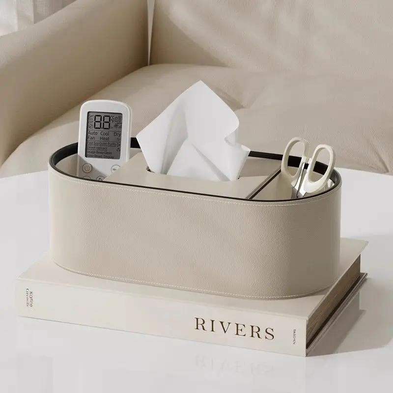 PU Leather Tissue Box with Storage Rack Home Decor Paper Holder Napkin Holder for Office Table, Countertop, Night Stand & More
