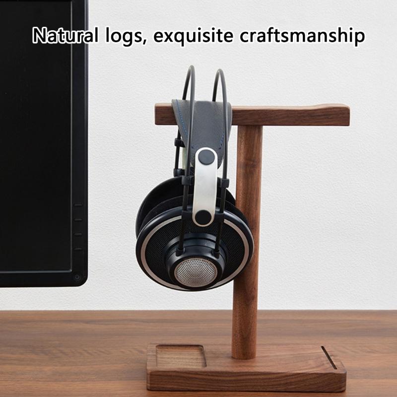 Walnoten Koptelefoonstandaard Universele Desktop Houder voor Gaming Headsets Massief Hout Vakmanschap met Opbergbasis