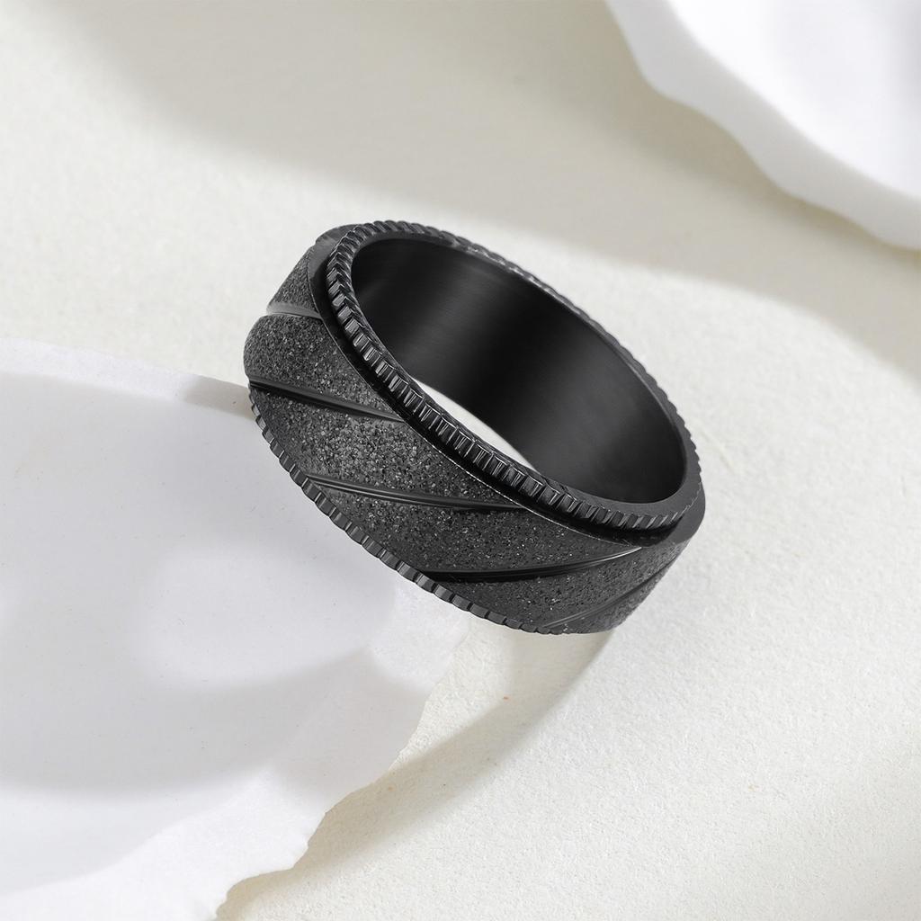 Modischer Titanstahl Schmuck Punk Stil 8mm Muster Netz Rotierbar Vakuum Beschichtet Mattierter Ring