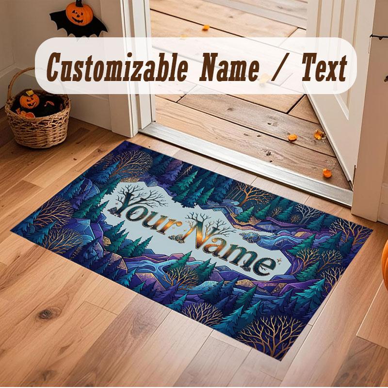 Covor de podea din catifea de cristal cu tematică Pădure de ciuperci, covor cald personalizat cu nume/text, decorațiune pentru casă