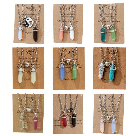 2Pcs Versatile Fine Crafts Simple Adjustable Magnet Attracting Hexagonal Stone Charm Necklaces Lover
