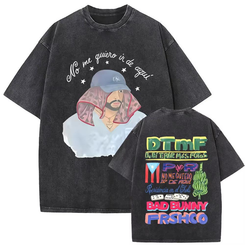Rapper Bad Bunny Graphic Tshirt Debi Tirar Mas Fotos DTMF Washed Vintage T Shirt Mens Women Hip Hop Fashion Oversized Tshirts