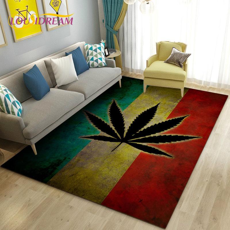 Reggae Music Jamaican Maple Leaf Area Rug,Carpet Rug for Living Room Bedroom Sofa Doormat Decoration,Kid Play Non-slip Floor Mat