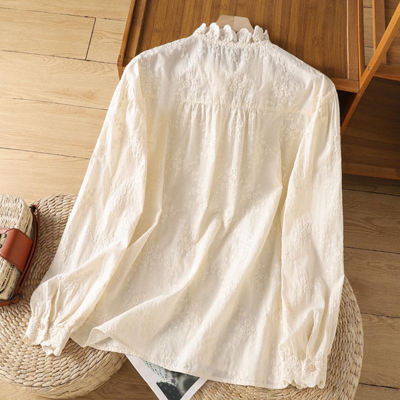 Shirt for Women Oversize Cotton Loose Blouse Casual Long Sleeve Pullover Turn Down Collar Shirt Top