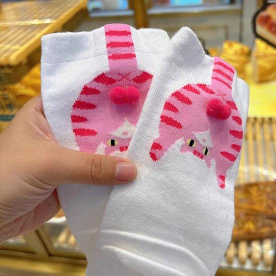 Котячі шкарпетки з помпонами Смішні котячі шкарпетки з помпонами Еластичні шкарпетки до середини гомілки Милі повсякденні шкарпетки Різдвяний подарунок на день народження для любителів котів