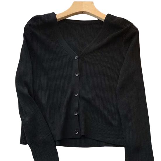 Yousheng Sun Knit Cardigan for Women Long Sleeve V-Neck Button Up Thin Ice Silk Coat Summer Ribbed Cropped Top for Outdoor Travel Work Beach