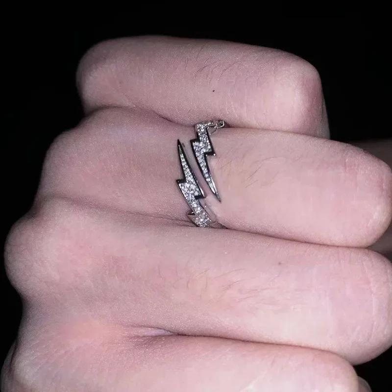 Punk Hip Hop Silver Color Lightning Open Rings For Men Women Fashion Jewelry Gift Creative Adjustable Ring