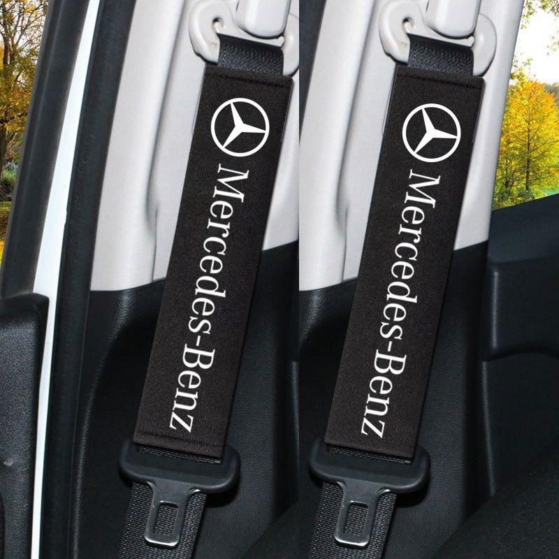 Για Mercedes-Benz Με Λογότυπο Υψηλή Μόδα Σουέτ Μαλακά Καλύμματα Προσκέφαλου Αυτοκινήτου Μαξιλάρι Λαιμού Ένα Ζευγάρι Επιθέματα Προστασίας Ώμων Ζώνης Ασφαλείας