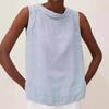 Cotton Linen Solid Color Round Neck Short Blouses & Shirts Casual Solid Color Sleeveless Top