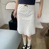 Womens Vintage Polka Dot Bow Decor Low Waist Ruffle Midi Bodycon Skirt