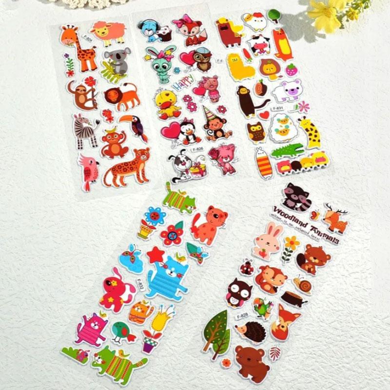 10 Sheets Kids Stickers Cartoon Animal Puffy Sticker Birthday Christmas New Year Gift for Girl Boy Cartoon Scrapbooking Stickers