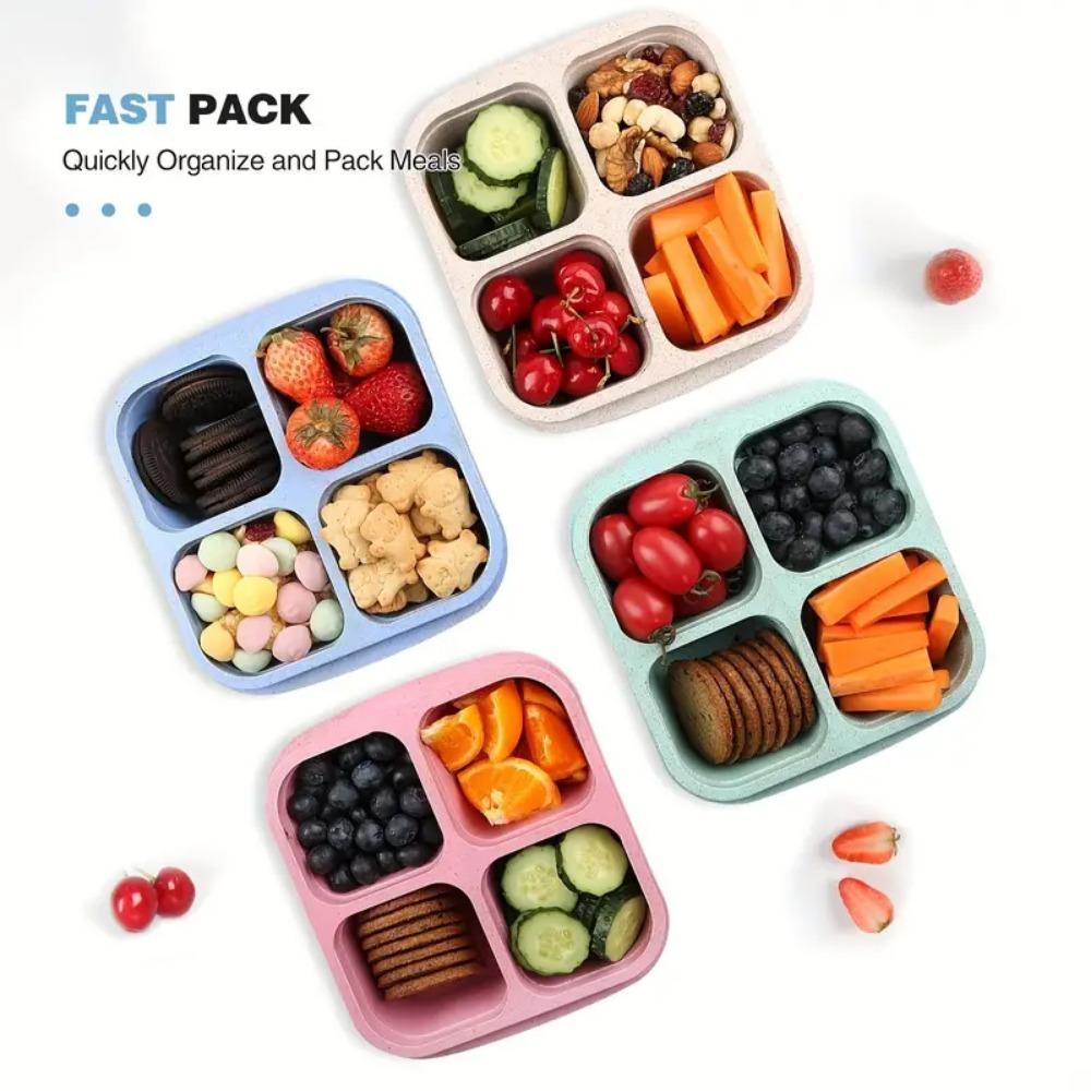 4 Grid Snack Containers Washable & Reusable Meal Prep Lunch Containers Easy To Carry for Kids and Adults Home Snack Dispenser Bottles Kitchen Tool