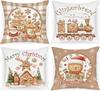 4pcs Gingerbread Santa Reindeer Windmill Train Merry Christmas Printed Pillow Cover Polyester Cushion Case 2D Flat Printing