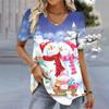 Maglietta da Donna di Natale Stampa 3d Buon Natale Maniche Corte Magliette Scollo a V Maglietta da Donna Abbigliamento Oversize Blusa alla Moda