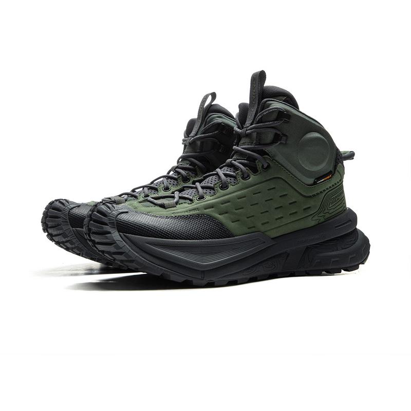 Li Ning CF River High Trendy Comfortable Outdoor Non-Slip Wear-Resistant High-Top Hiking Shoes Unisex Hiking Shoes Black Green AHTU015-2