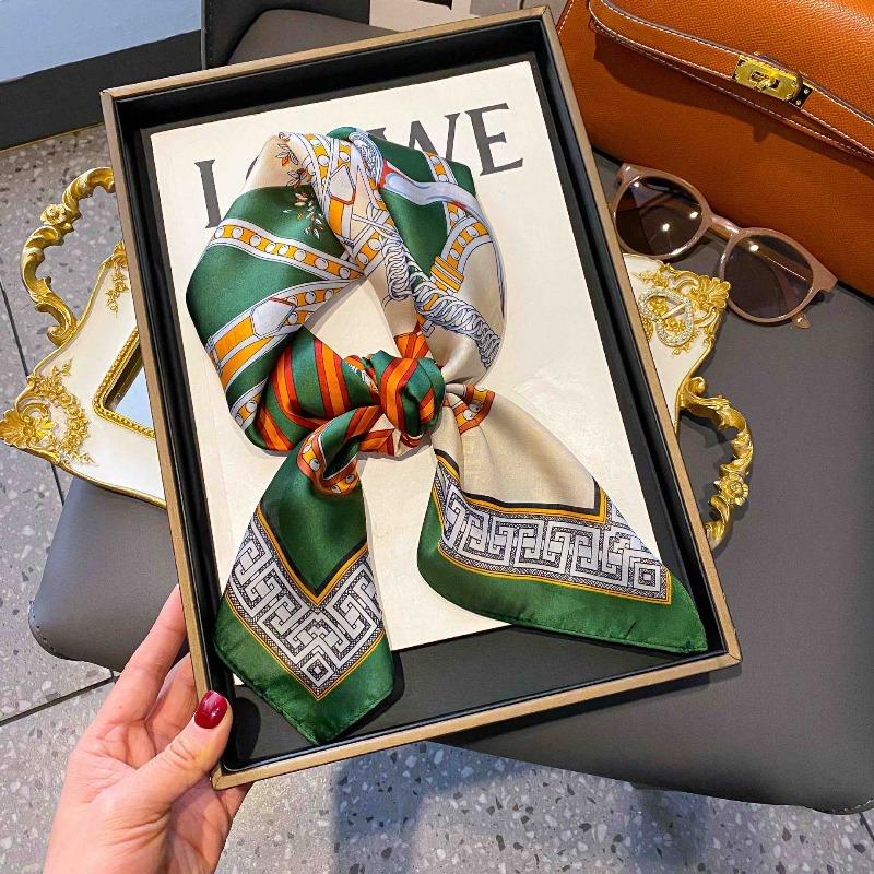 New Striped Silk Scarf Simulation Silk Small Square Scarf Simple Fashion Professional Scarf Silk Scarf Square Scarf High-end Matching