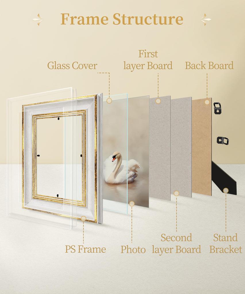 Afuly Photo 2L Size X Wall Vertical and White Decoration Frame, Stylish, (12.7 17.8 Cm), Mounted, Antique, Horizontal, Gold, Celebration, Anniversary,